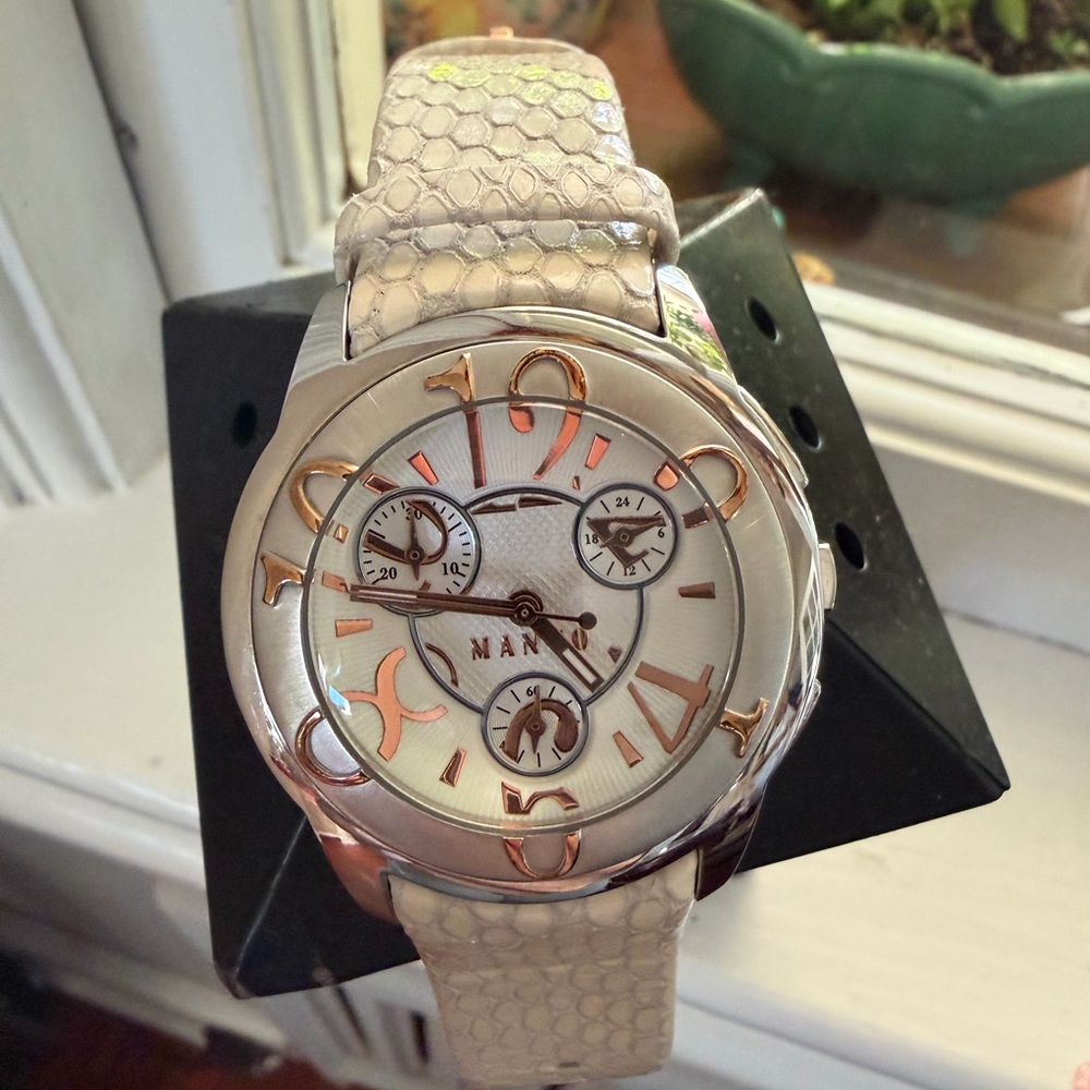 Mango Elegant Beige Watch with Gold Accents
